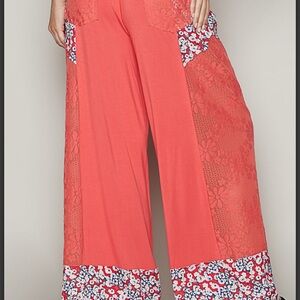 POL Floral Coral Women's Wide-Leg Pants NWOT